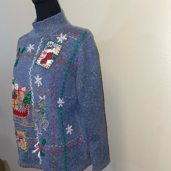 Victoria Jones Sleigh Riding Snowman Christmas Sweater Size Large Ugly Vintage - Picture 3 of 9